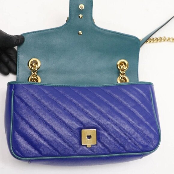 Gucci GG Marmont Small Shoulder Bag Blue Matelassé Leather - Picture 6 of 13